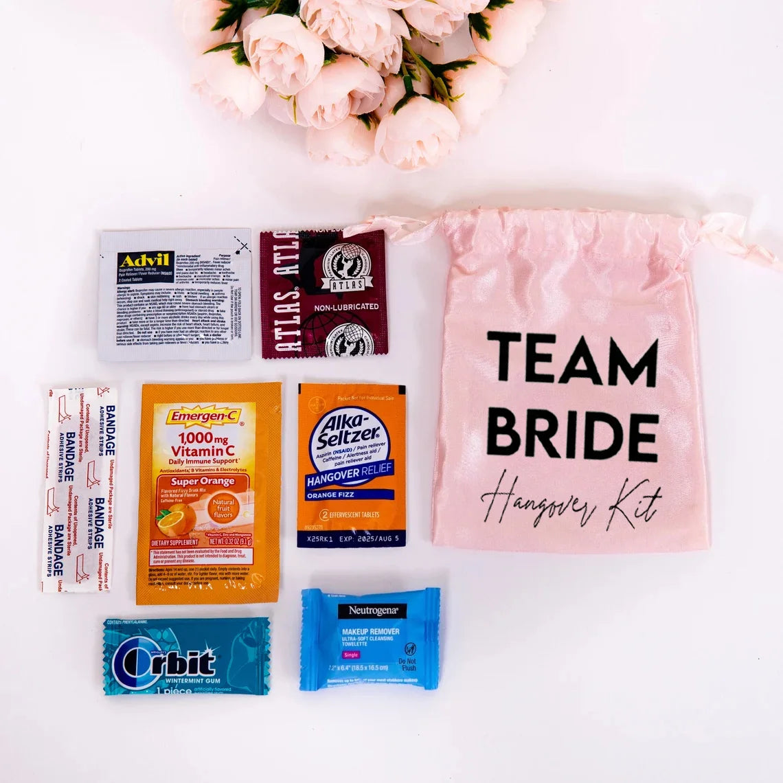 5 pcs Pink Team Bride Hangover Satin Gift Bags Bridal Showers Bachelorette Parties & Wedding Favors Decoration