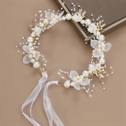 Bohemian Girls Bridal Pearl Hair Headdress Flower Wreath