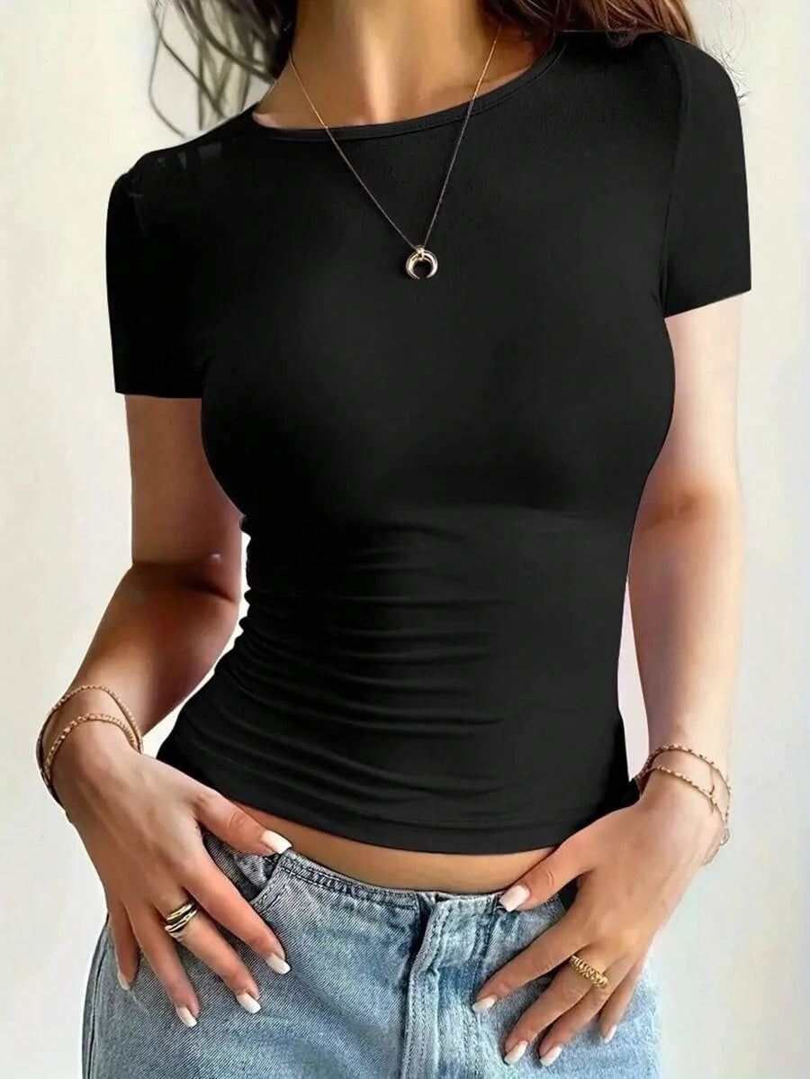 Women's Slim Fit Scoop Neck Short Sleeve Crop Top T-Shirts