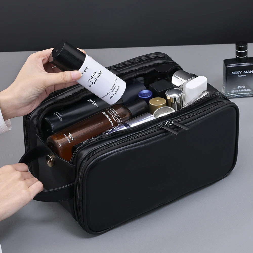 Multi-Pocket Leather Toiletry Bag-Waterproof Hanging Travel Makeup & Cosmetic Organizer for Women & Men