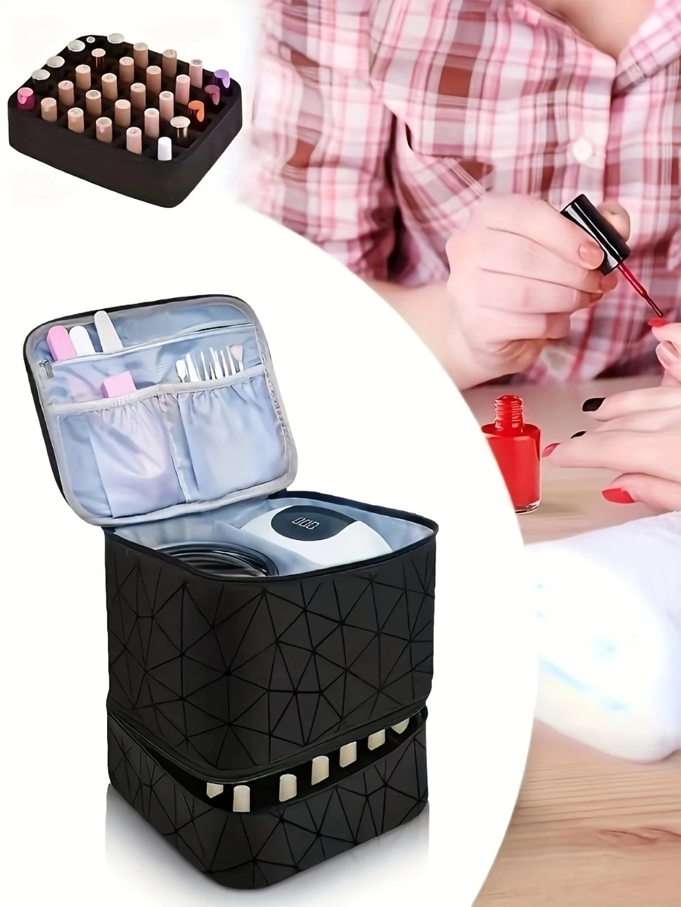 Women's Double-Layer Nail Polish Storage Bag - Portable Travel Organizer & Multi-Function Nail Salon Case for Polish, Tools & Accessories