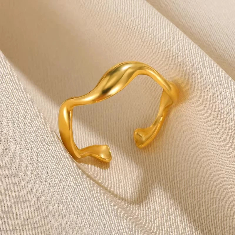 316L Stainless Steel Geometric Open Ring for Women - Gold Color, Waterproof & Tarnish-Resistant Vintage Aesthetic Jewelry