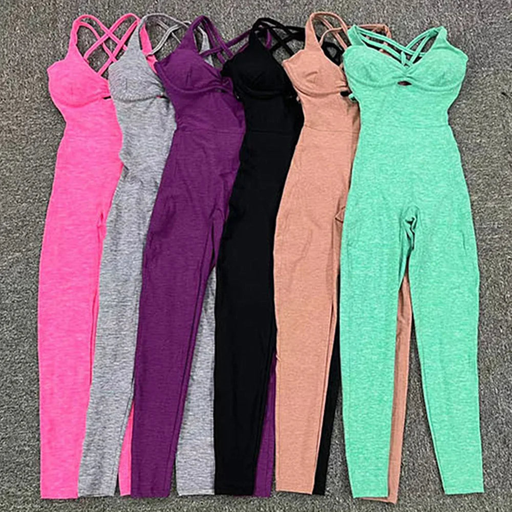 Nylon Yoga Romper Jumpsuit - Women's One-Piece Activewear Sports Bra Set