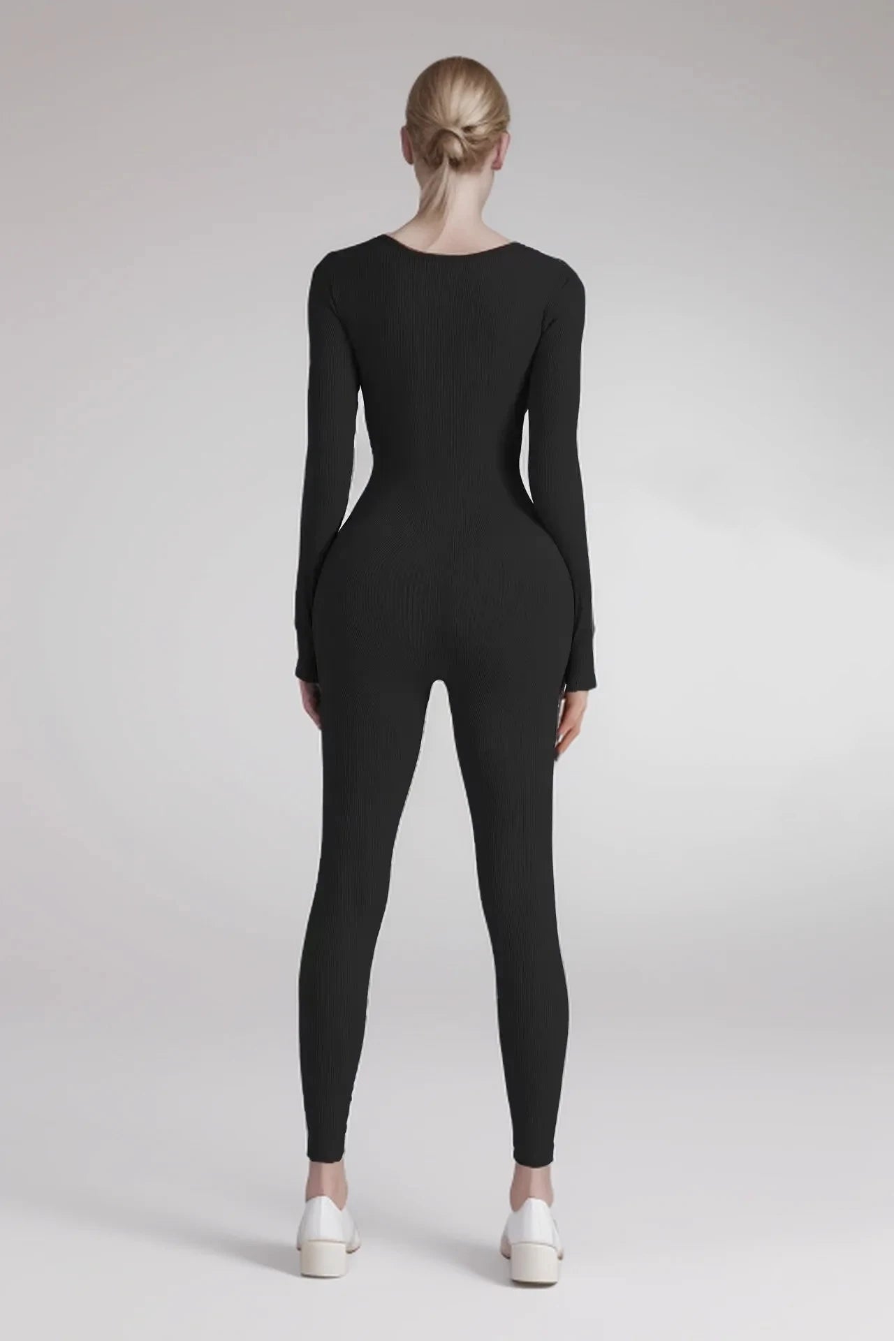 Women's High Quality Threaded Fabric Jumpsuit - Long Sleeve Yoga Shapewear Bodysuit with Hip-Lift Design