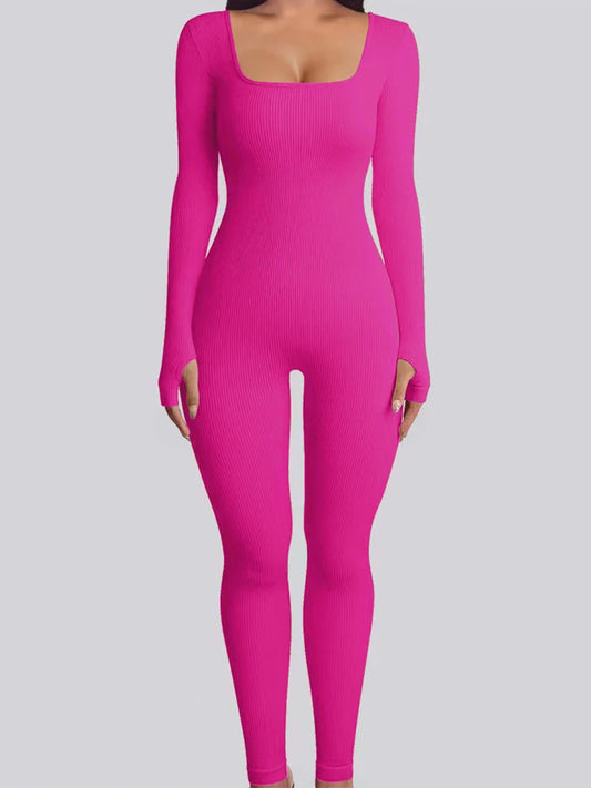 Women's High Quality Threaded Fabric Jumpsuit - Long Sleeve Yoga Shapewear Bodysuit with Hip-Lift Design