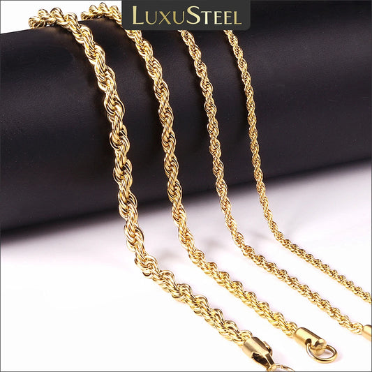 Luxury Rope Chain Necklace for Women -2mm/3mm/4mm/5mm Stainless Steel Twist Choker, Waterproof & Tarnish - Resistant