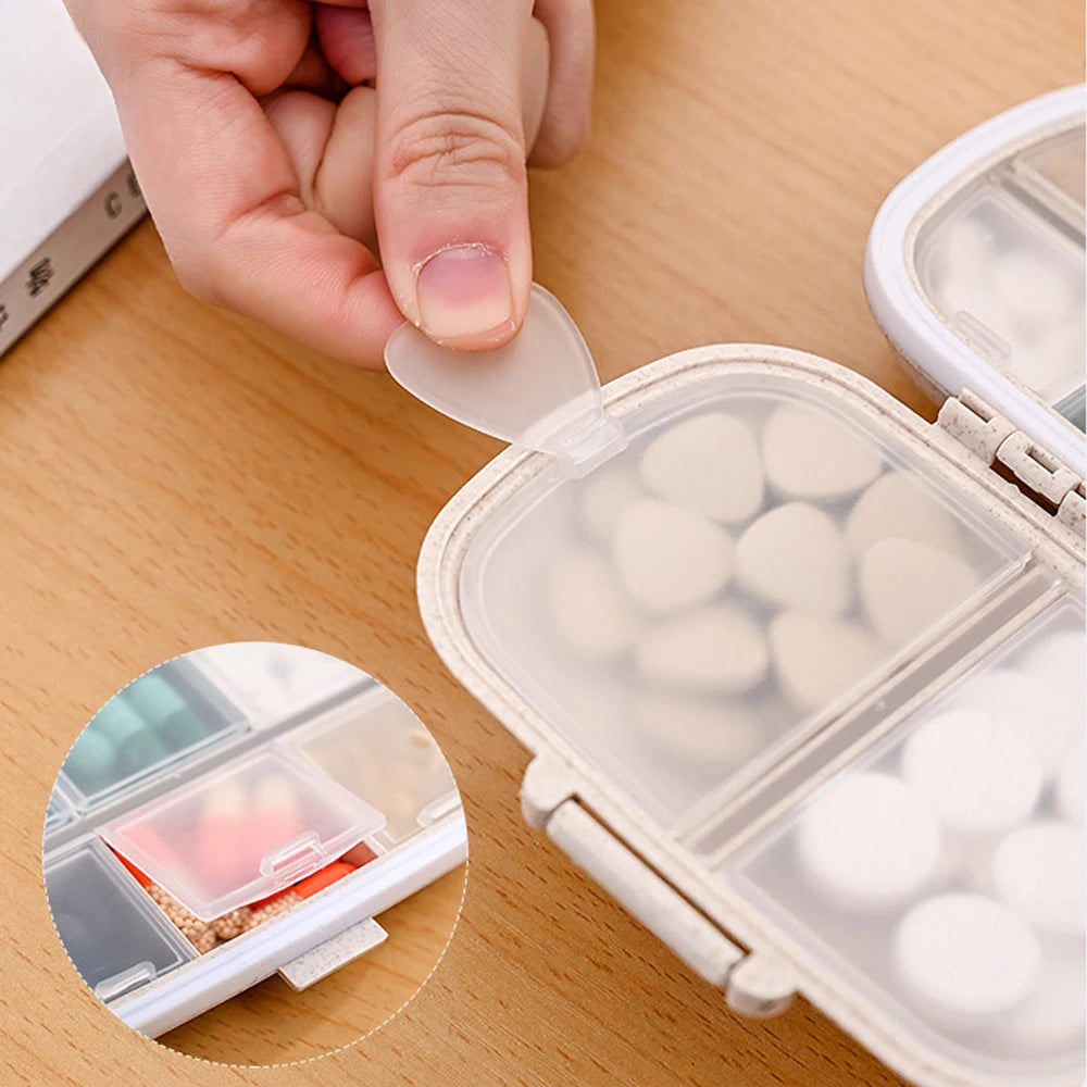 8-Compartment Travel Pill Organizer - Moisture-Proof Daily Pill Case for Purse, Vitamins, Medicine & Supplements