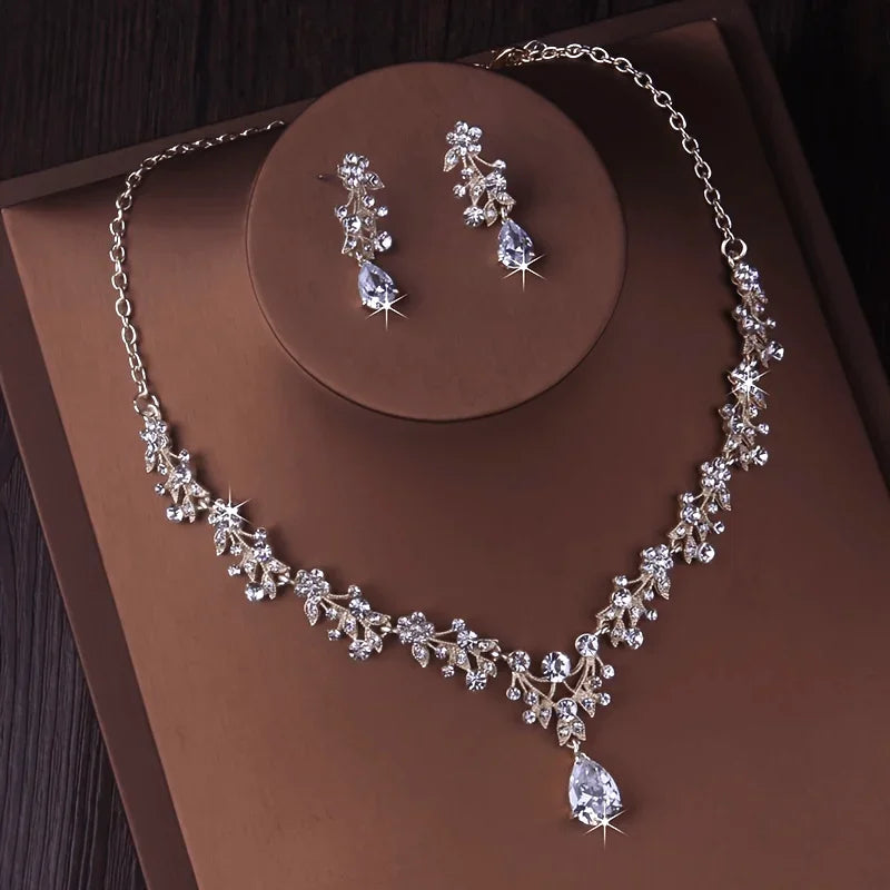 Bridal Jewelry Zircon Rhinestone Set Luxury Women's Necklace Earring