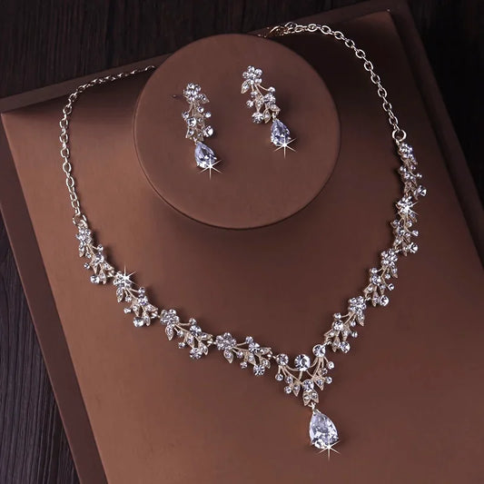 Bridal Jewelry Zircon Rhinestone Set Luxury Women's Necklace Earring