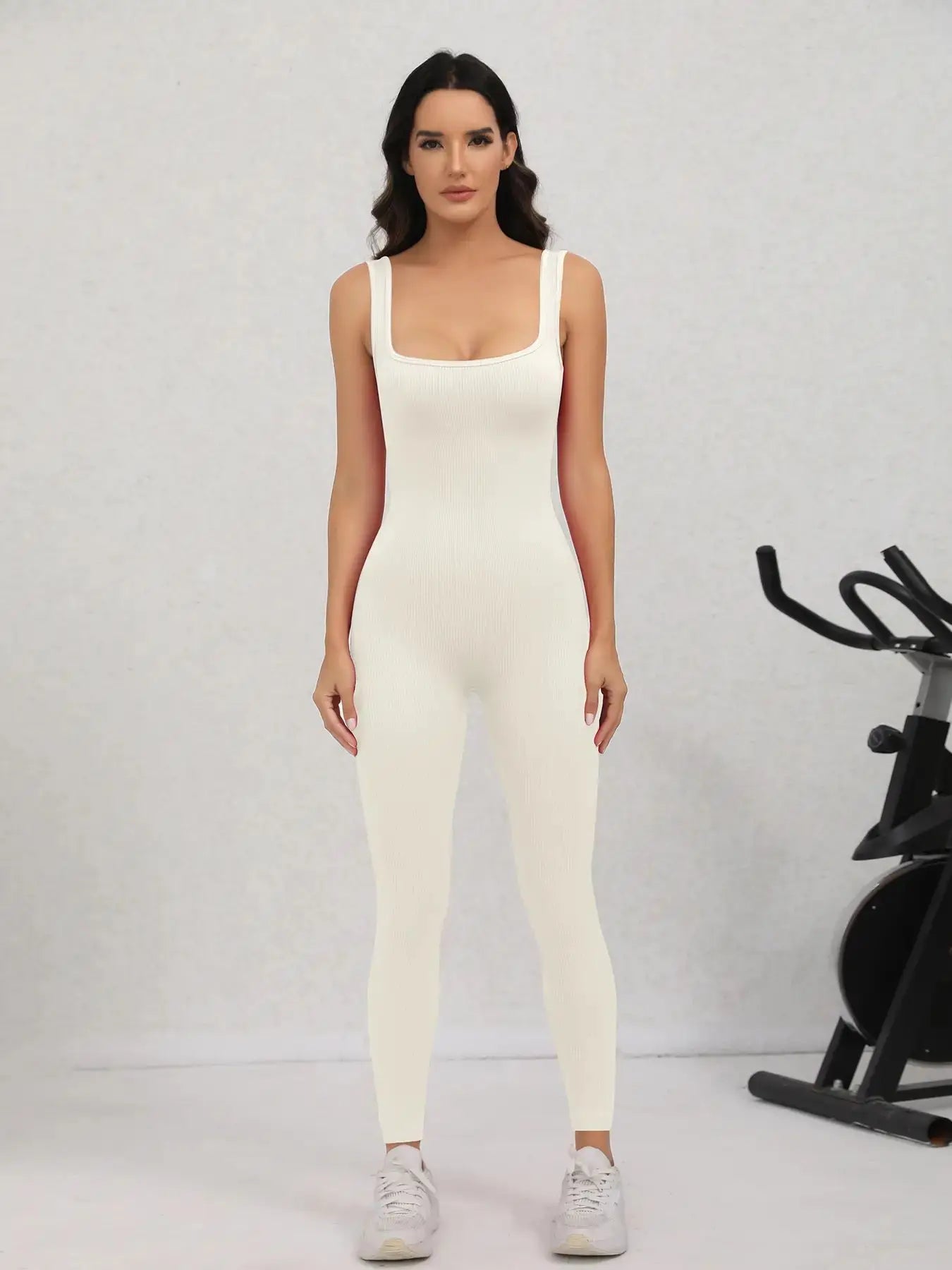 Women's Ribbed One-Piece Yoga Jumpsuit - Sleeveless Tank Romper for Exercise & Lounge