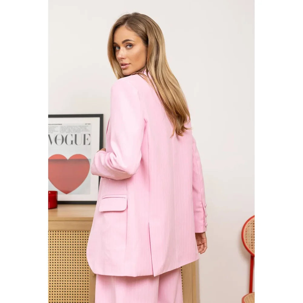 Pink Striped 2-Piece Women's Suit Blazer & Vest with Pants Set