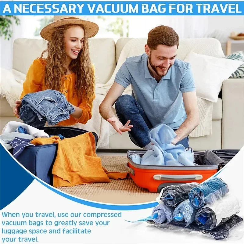 1/3/5pcs Travel Vacuum Storage Bags - Compression Organizer for Clothes, Space - Saving Luggage Packing Essential
