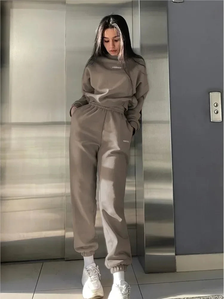 Women's Casual Sports Suit 2 Piece Set - Solid Color Warm Hoddie + Pants / Fashion Jogger Outfit Tracksuit