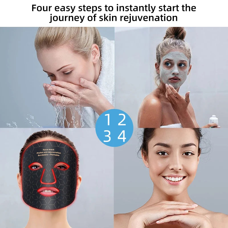 Flexible Silicone LED Face & Neck Mask - Red Light Photon Therapy for Wrinkle Repair & Skin Brightening