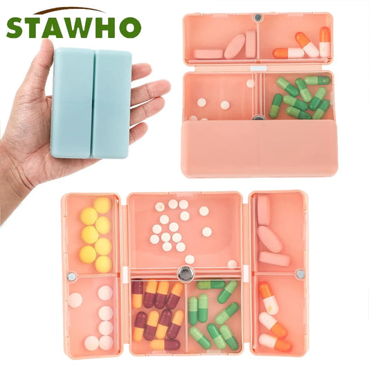 Magnetic Foldable Weekly Pill Organizer - 7-Compartment Portable Pill Case for Vitamins & Medication - Pocket & Purse-Friendly Travel Pill Box