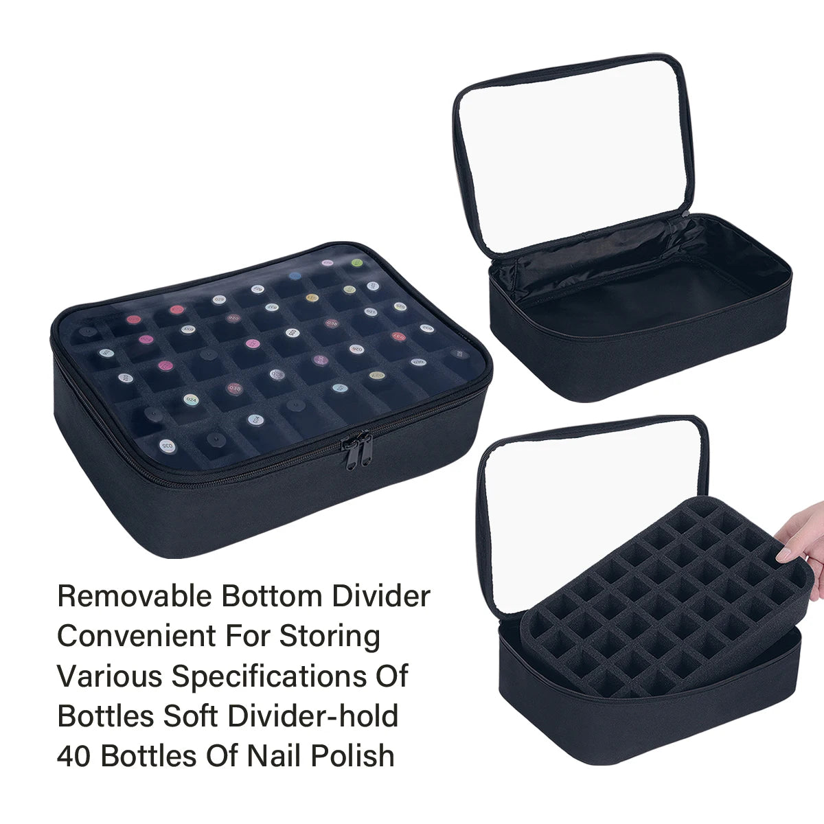 40 Bottle Nail Polish Storage Bag- Portable Multi-Color Handheld Cosmetic Case, Holds Up to 40 (15ml) Bottles, Nail Drill Organizer.