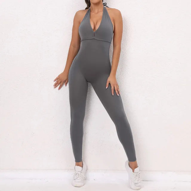 Nylon V Back One Piece Jumpsuit Scrunch Pant Breathable Women's Exercise Clothes
