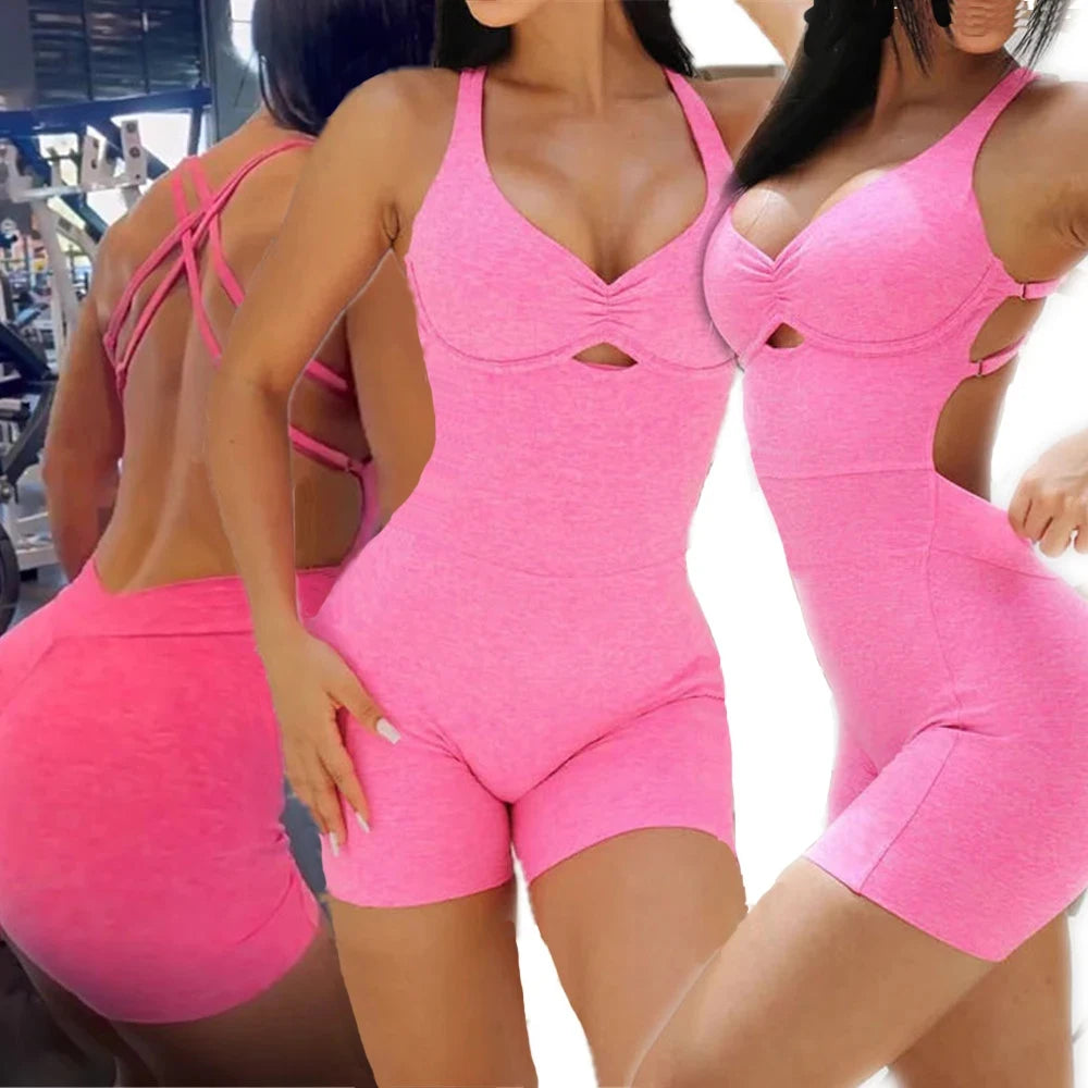 Nylon Yoga Romper Jumpsuit - Women's One-Piece Activewear Sports Bra Set