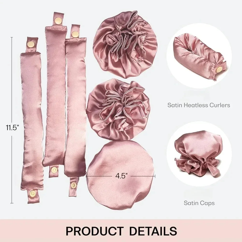 Mini Heatless Silk Curling Rods with Matching Mini Bonnets - No - Heat Curling Set for Kids & Short Hair