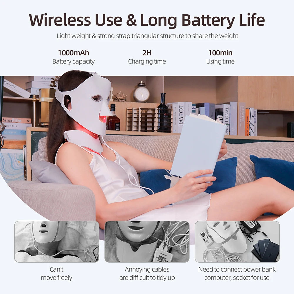 7 - Color LED Face & Neck Mask - Wireless Silicone Photon Therapy for Anti-Aging & Skin Repair