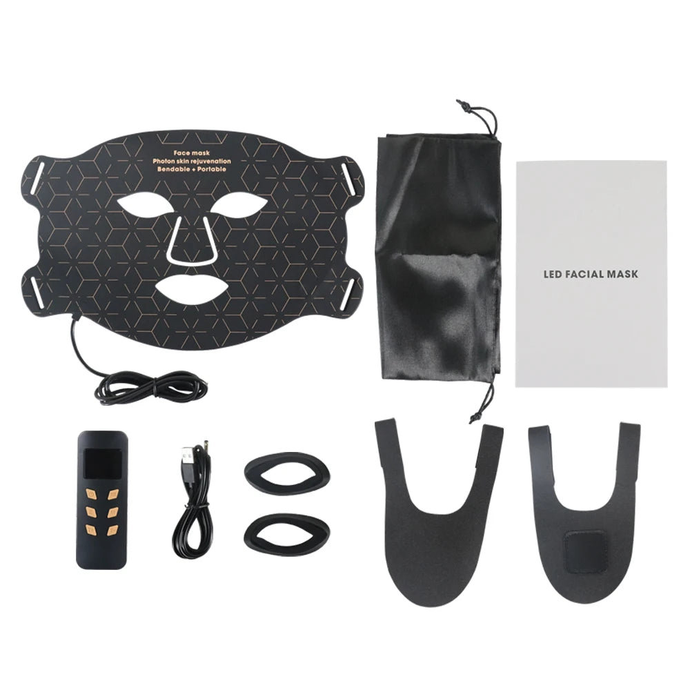 Flexible Silicone LED Face & Neck Mask - Red Light Photon Therapy for Wrinkle Repair & Skin Brightening