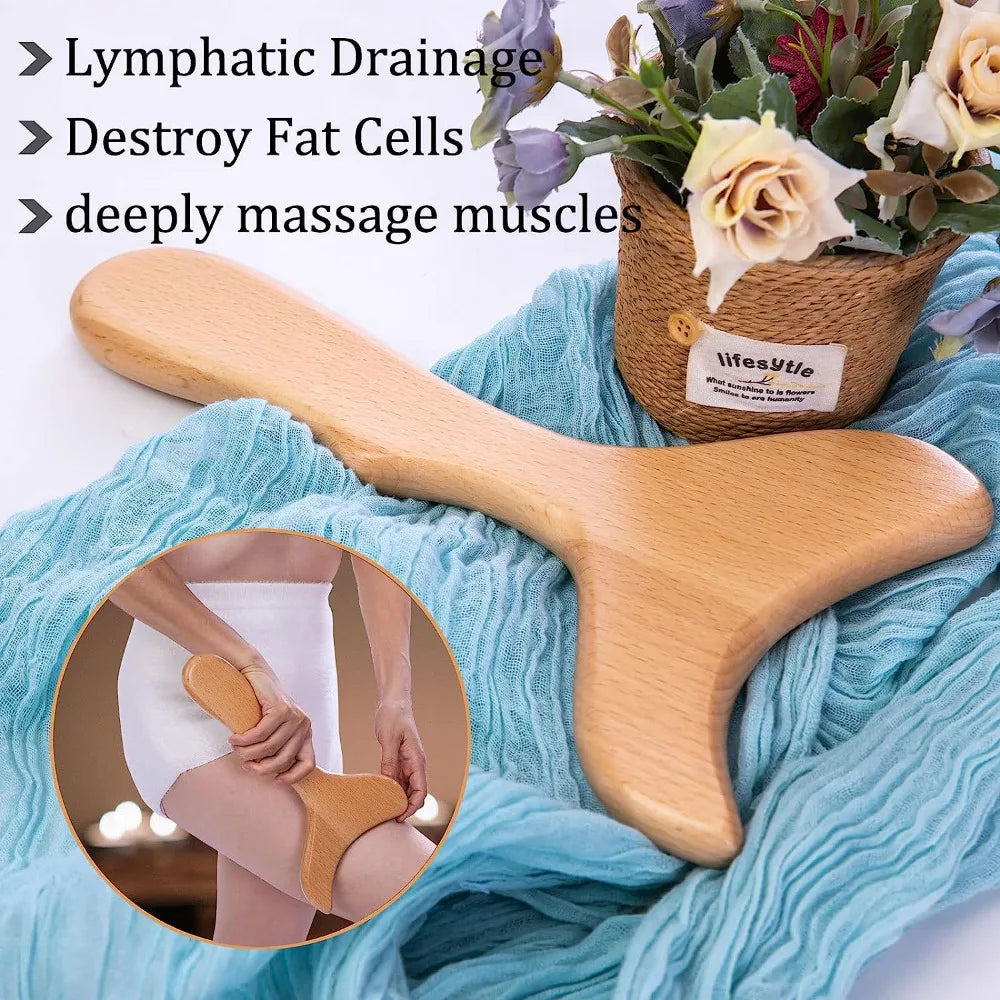 Wood Therapy Massage Tools Set - Wooden Gua Sha Board, Scraper & Massage Roller for Cellulite, Lymphatic Drainage & Muscle Relief