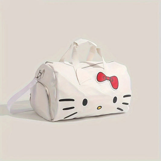 Hello Kitty Cylinder Travel Bag - Large Capacity Weekender Duffle with Shoe Compartment, Crossbody Gym & Sports Shoulder Bag