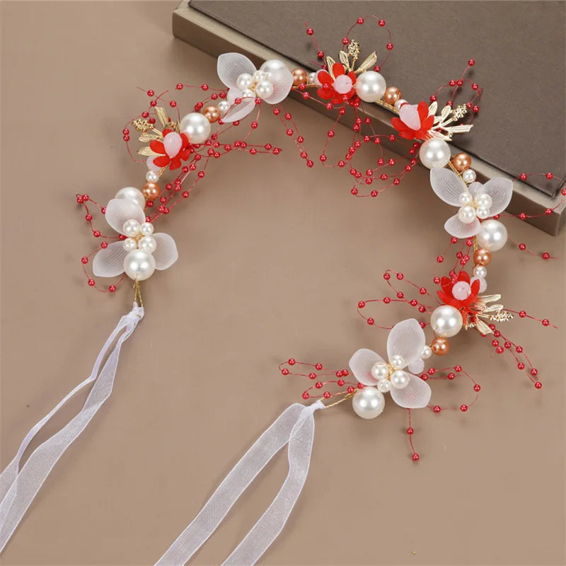 Bohemian Girls Bridal Pearl Hair Headdress Flower Wreath