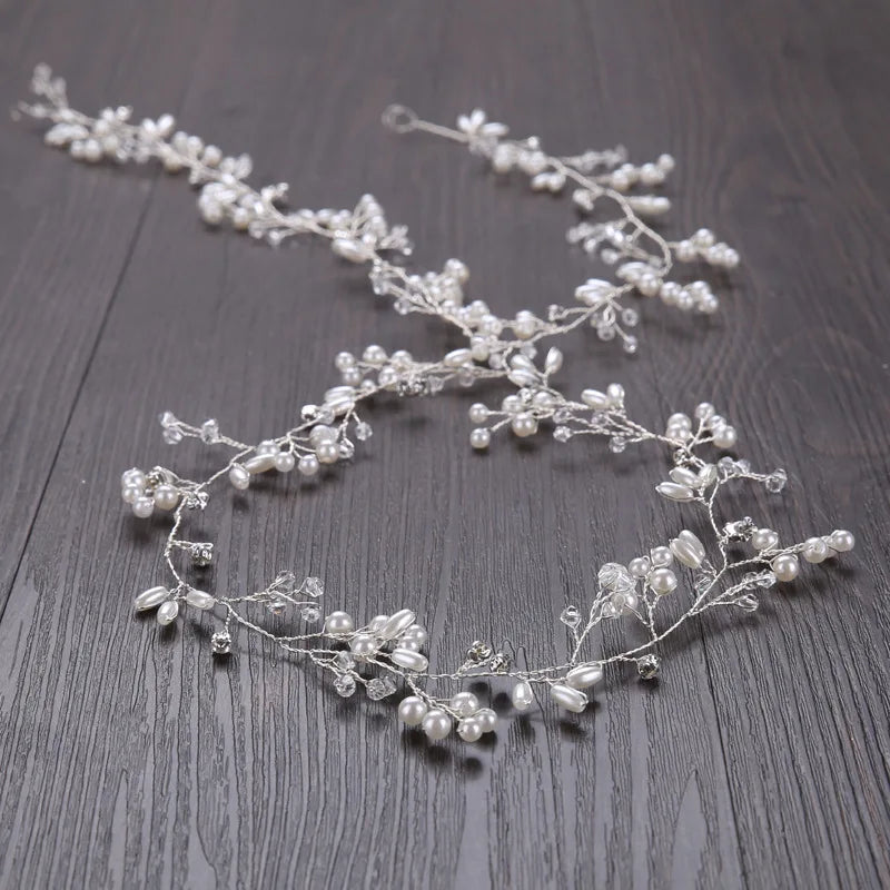 Crystal & Pearl Bridal Tiara Headband – Rhinestone Hair Vine Wedding Accessory for Brides & Women