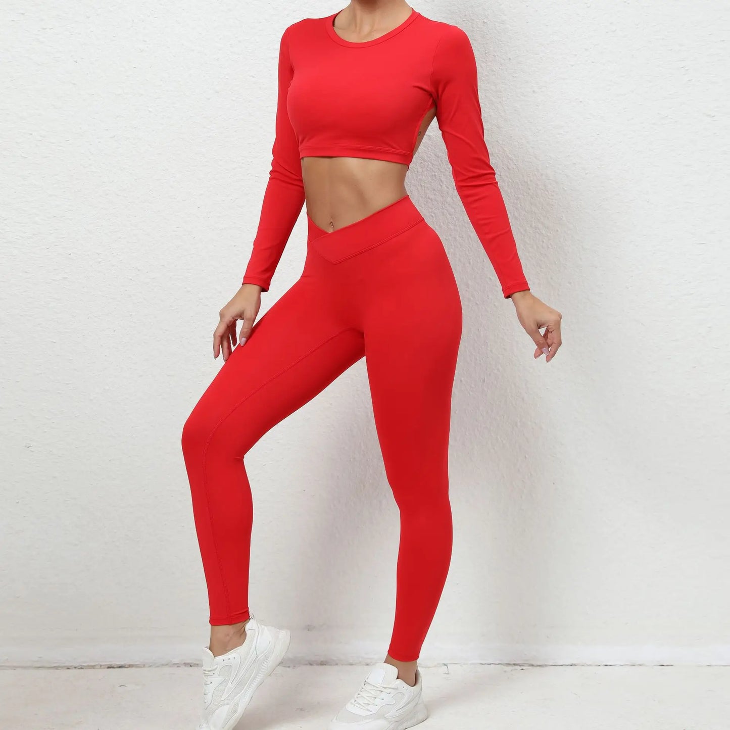 2Pieces Long Sleeves Sports Shirt Women Gym Set High Waist Leggings
