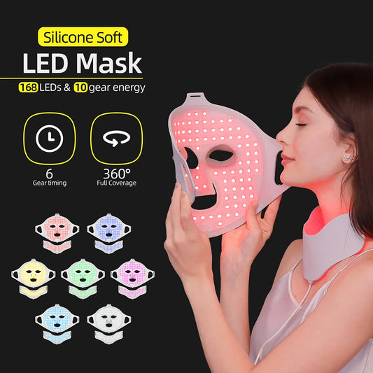 7 - Color LED Face & Neck Mask - Wireless Silicone Photon Therapy for Anti-Aging & Skin Repair