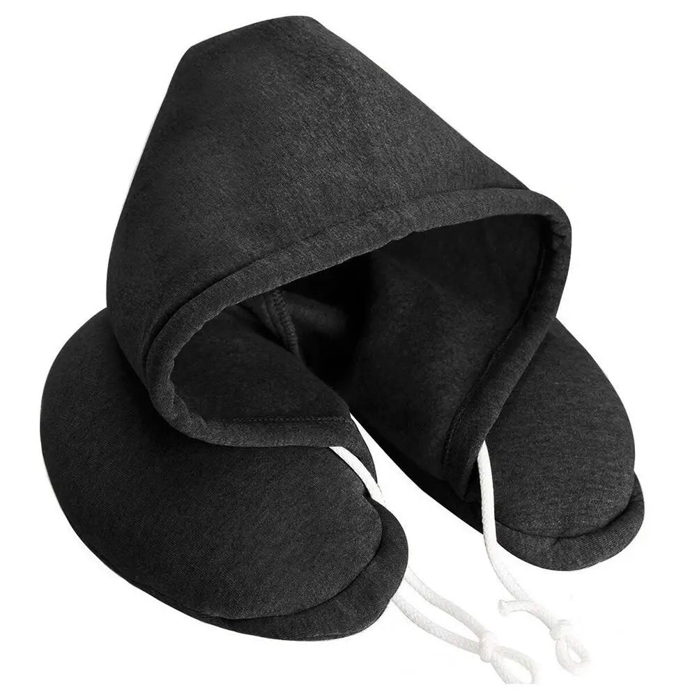 U-Shape Airplane Pillow with Hoodie - Soft Comfortable Hooded Neck Travel Pillow for Flights, Car & Train