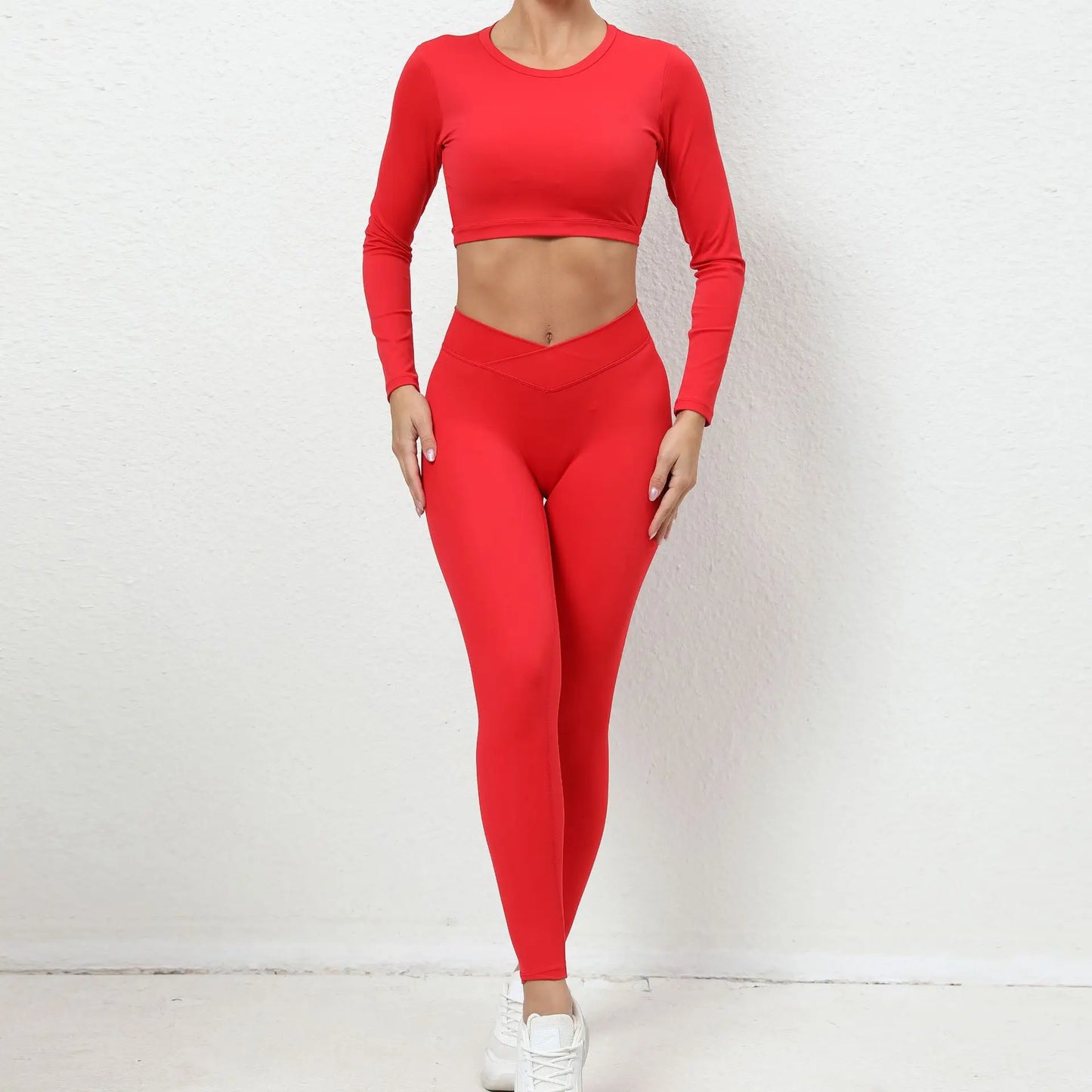 2Pieces Long Sleeves Sports Shirt Women Gym Set High Waist Leggings