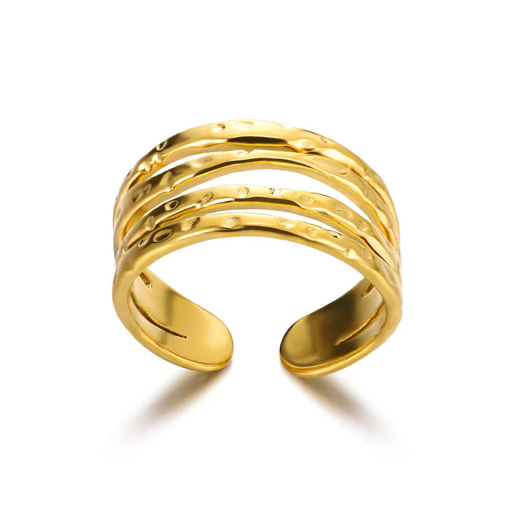 316L Stainless Steel Geometric Open Ring for Women - Gold Color, Waterproof & Tarnish-Resistant Vintage Aesthetic Jewelry