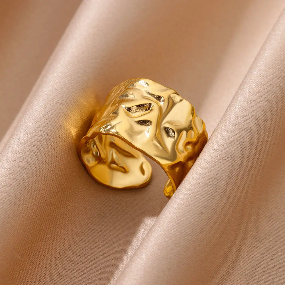 316L Stainless Steel Geometric Open Ring for Women - Gold Color, Waterproof & Tarnish-Resistant Vintage Aesthetic Jewelry
