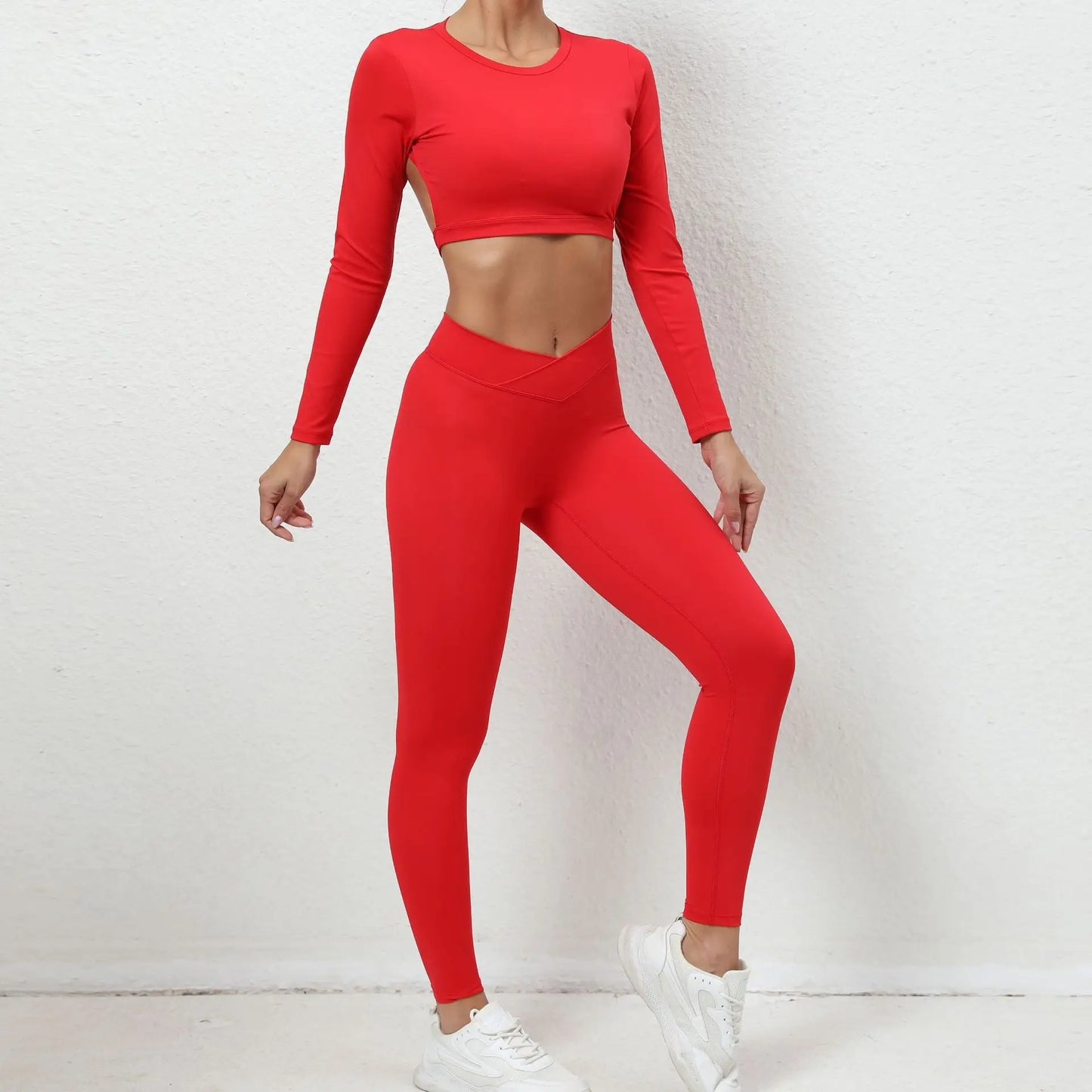 2Pieces Long Sleeves Sports Shirt Women Gym Set High Waist Leggings
