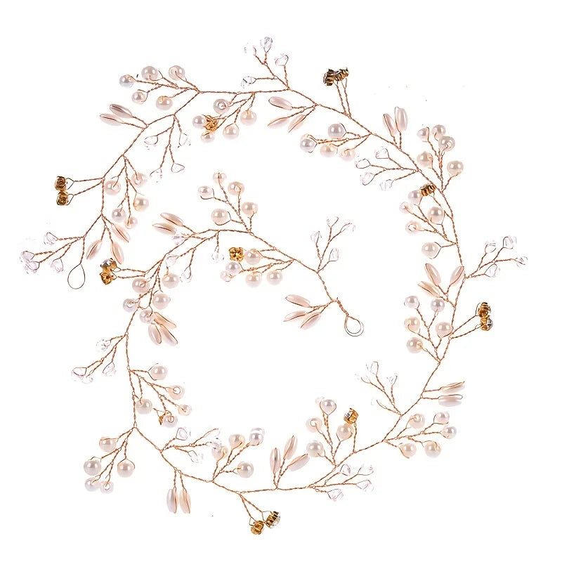 Crystal & Pearl Bridal Tiara Headband – Rhinestone Hair Vine Wedding Accessory for Brides & Women