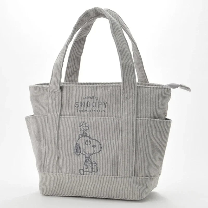 Snoopy Corduroy Tote Bag Large Capacity Zipper Shoulder