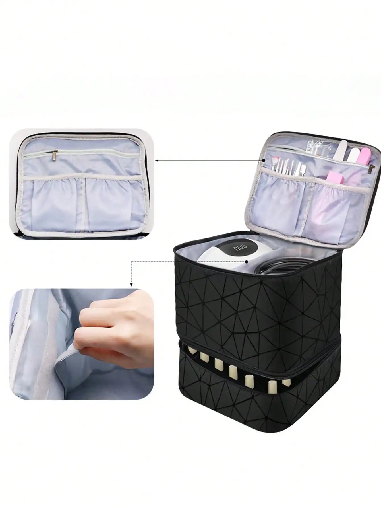 Women's Double-Layer Nail Polish Storage Bag - Portable Travel Organizer & Multi-Function Nail Salon Case for Polish, Tools & Accessories