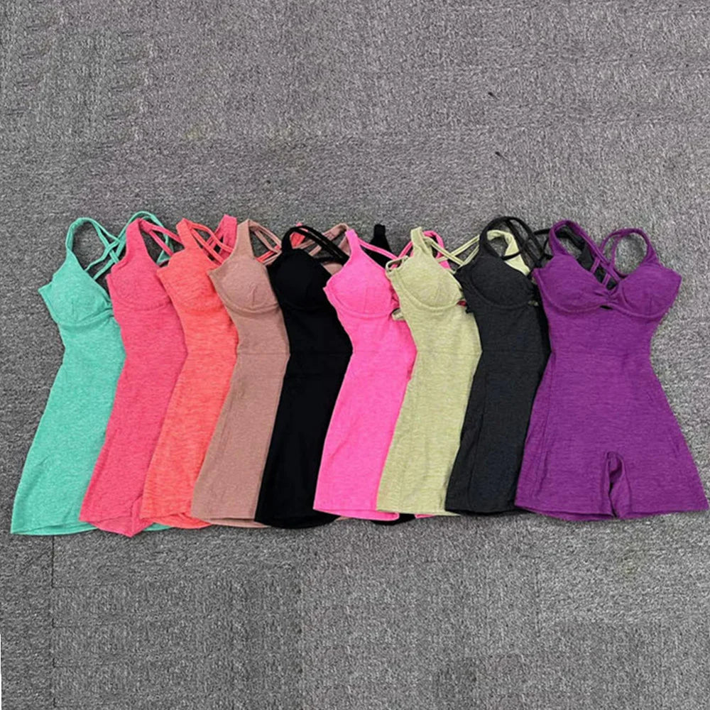 Nylon Yoga Romper Jumpsuit - Women's One-Piece Activewear Sports Bra Set