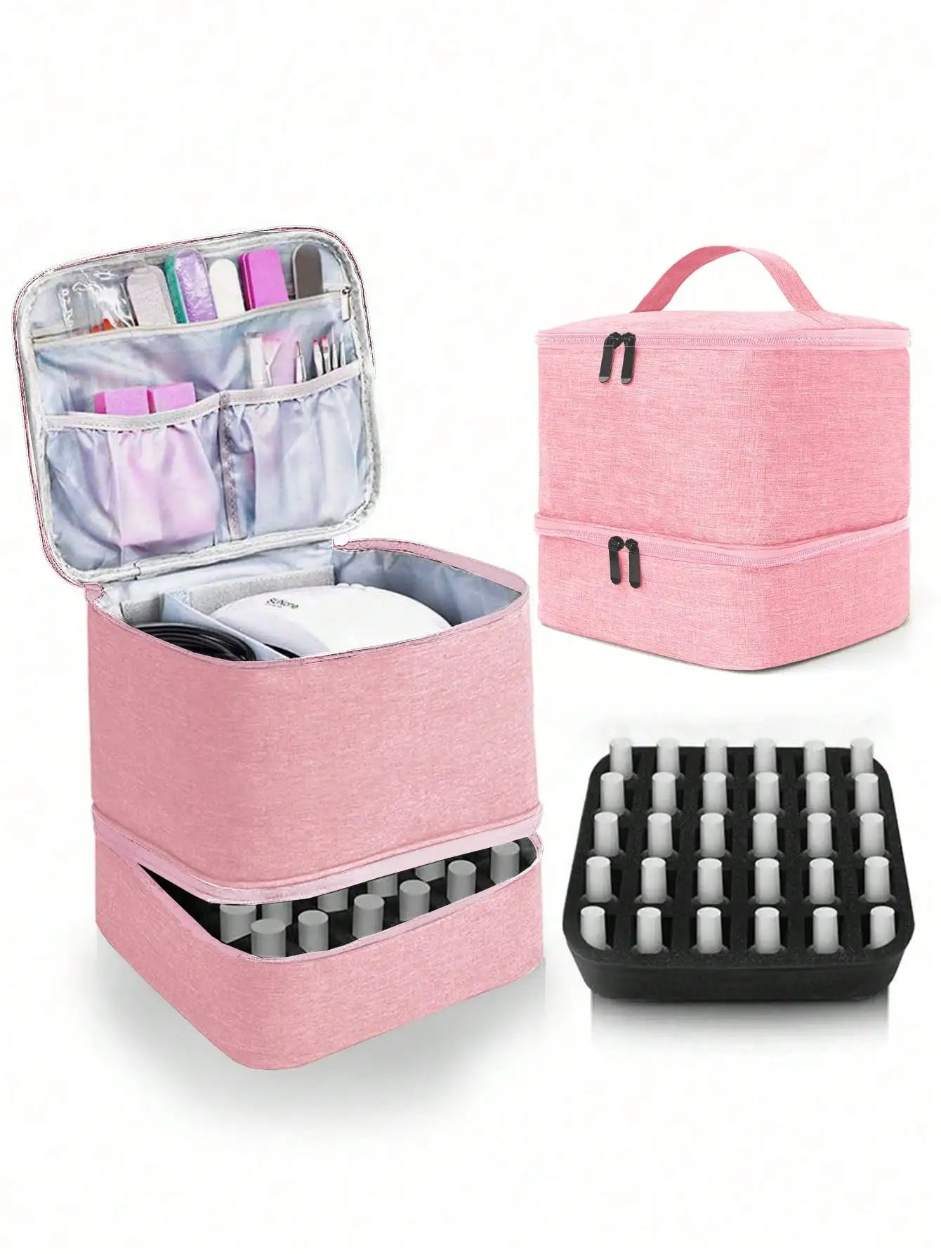 Women's Double-Layer Nail Polish Storage Bag - Portable Travel Organizer & Multi-Function Nail Salon Case for Polish, Tools & Accessories