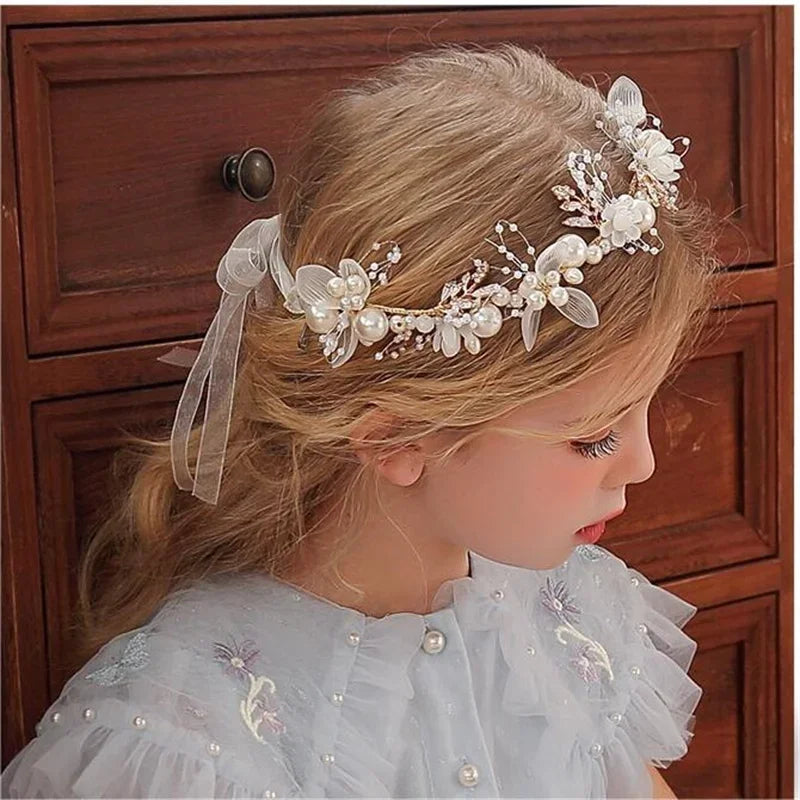 Bohemian Girls Bridal Pearl Hair Headdress Flower Wreath