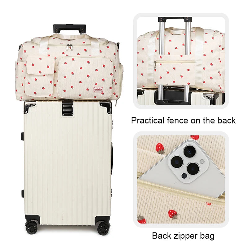 Corduroy Travel Tote Bag - Large Capacity Carry-On Duffle with Shoe Compartment, Sports & Fitness Weekender Bag for Women
