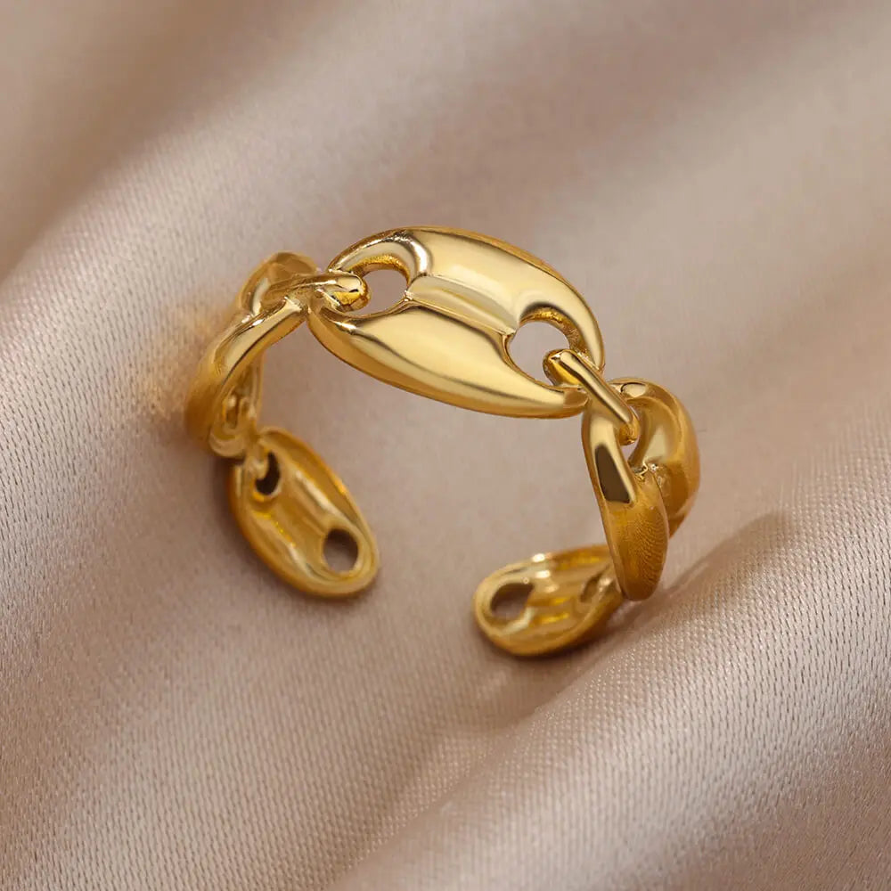 316L Stainless Steel Geometric Open Ring for Women - Gold Color, Waterproof & Tarnish-Resistant Vintage Aesthetic Jewelry