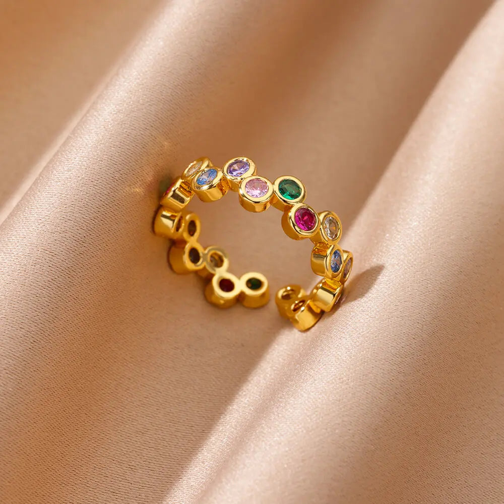 Pink-Gold Tone Rings for Women - Waterproof Stainless Steel Aesthetic Wedding Costume Jewelry