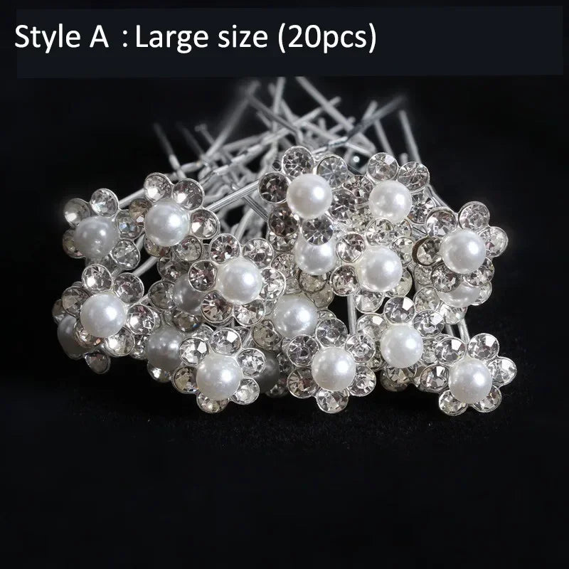 20 pcs Elegant Pearl & Crystal Bridal Hairpins – U-Shaped Metal Hair Forks & Hair Combs for Wedding Hairstyles & Accessories