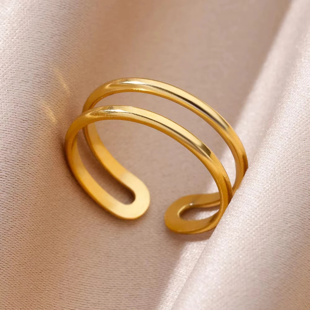 316L Stainless Steel Geometric Open Ring for Women - Gold Color, Waterproof & Tarnish-Resistant Vintage Aesthetic Jewelry