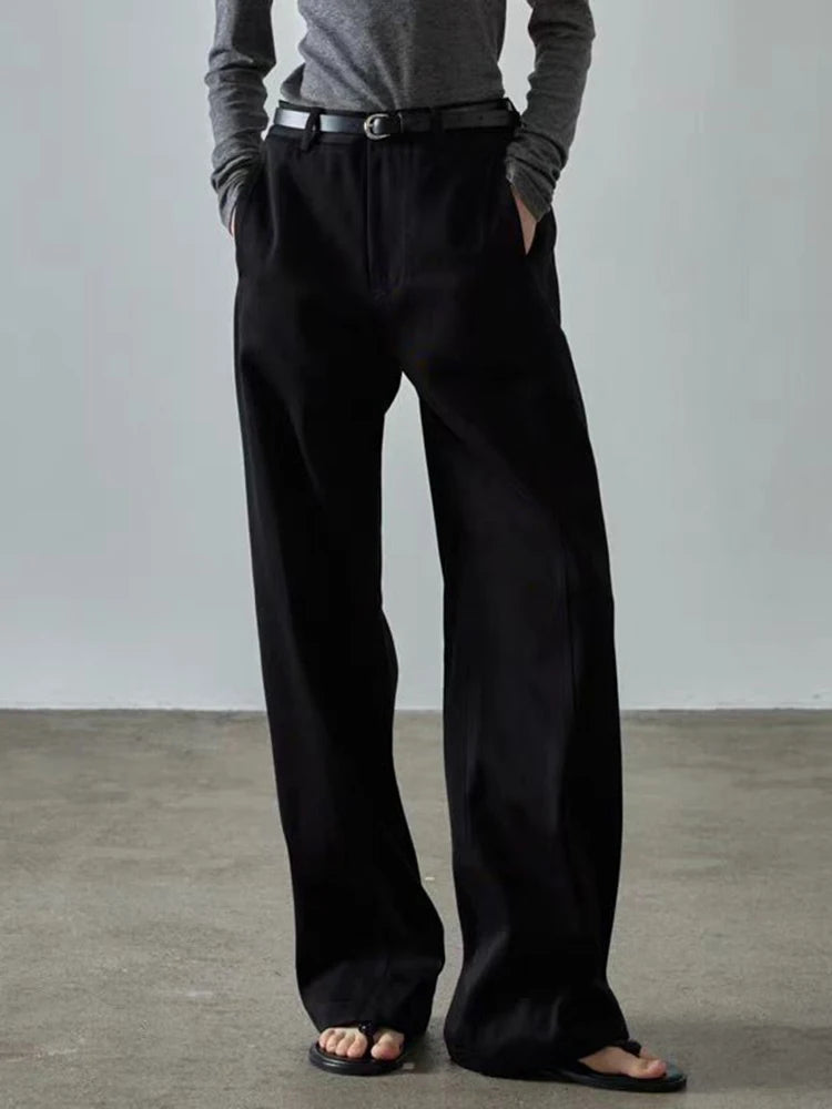 Women's High Waisted Wide Leg Trousers with Pockets & Buttons