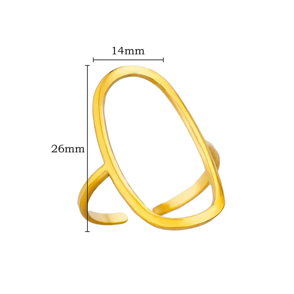 316L Stainless Steel Geometric Open Ring for Women - Gold Color, Waterproof & Tarnish-Resistant Vintage Aesthetic Jewelry