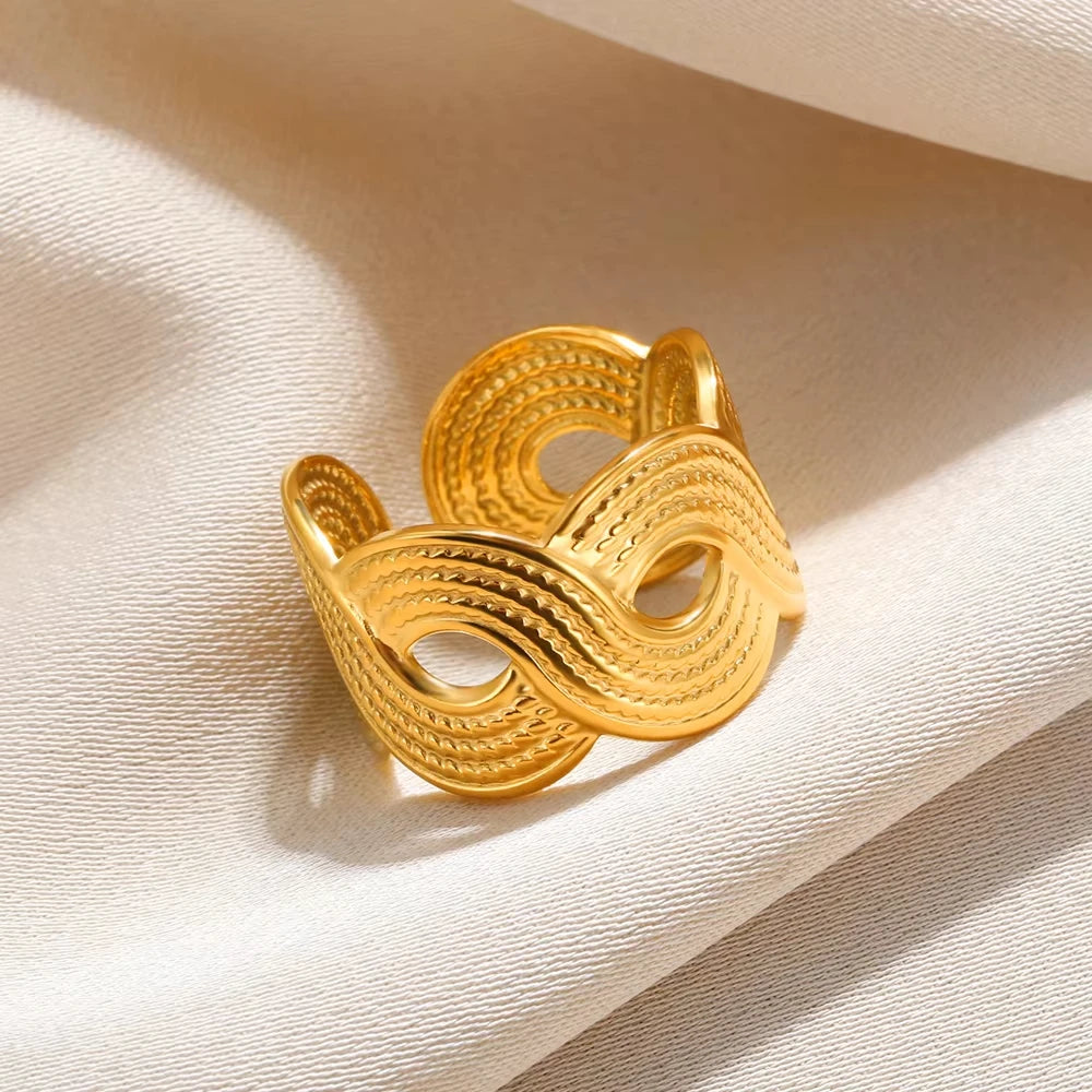 316L Stainless Steel Geometric Open Ring for Women - Gold Color, Waterproof & Tarnish-Resistant Vintage Aesthetic Jewelry